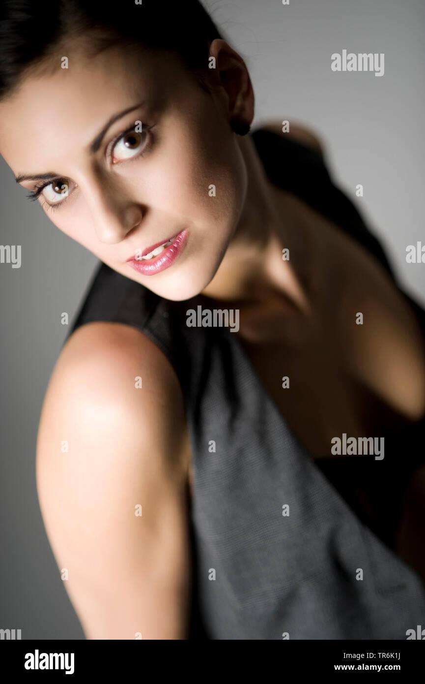 attractive, dark haired woman in portrait Stock Photo