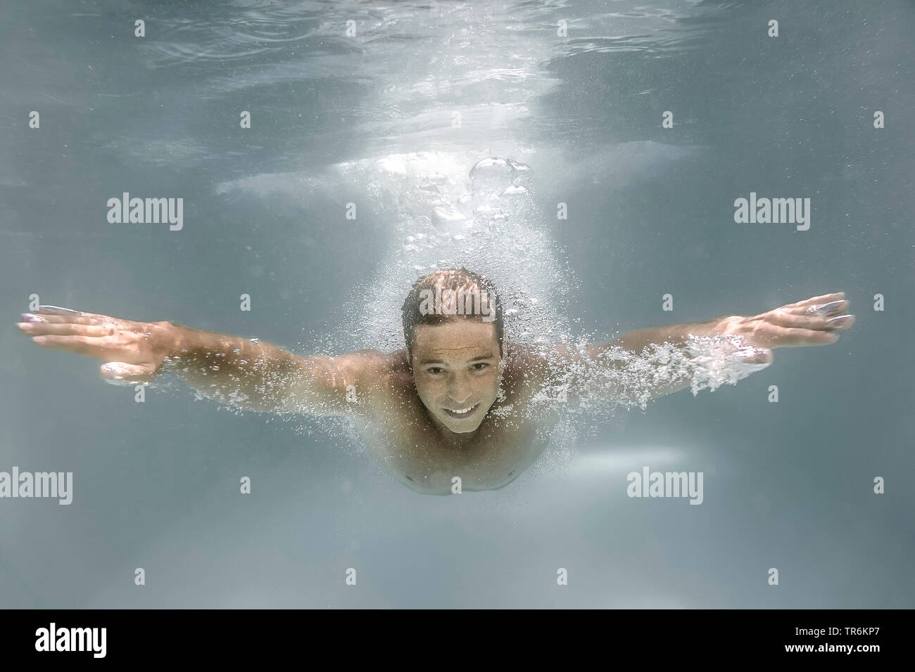 young man diving in a swimming pool, Germany Stock Photo Alamy