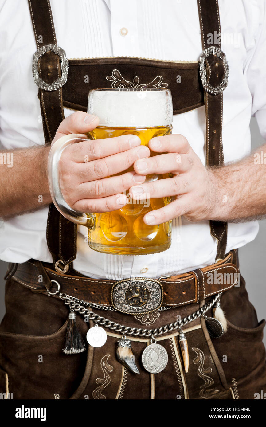 man in Bavarian tradition clothes with beer mug, Germany, Bavaria Stock Photo Alamy