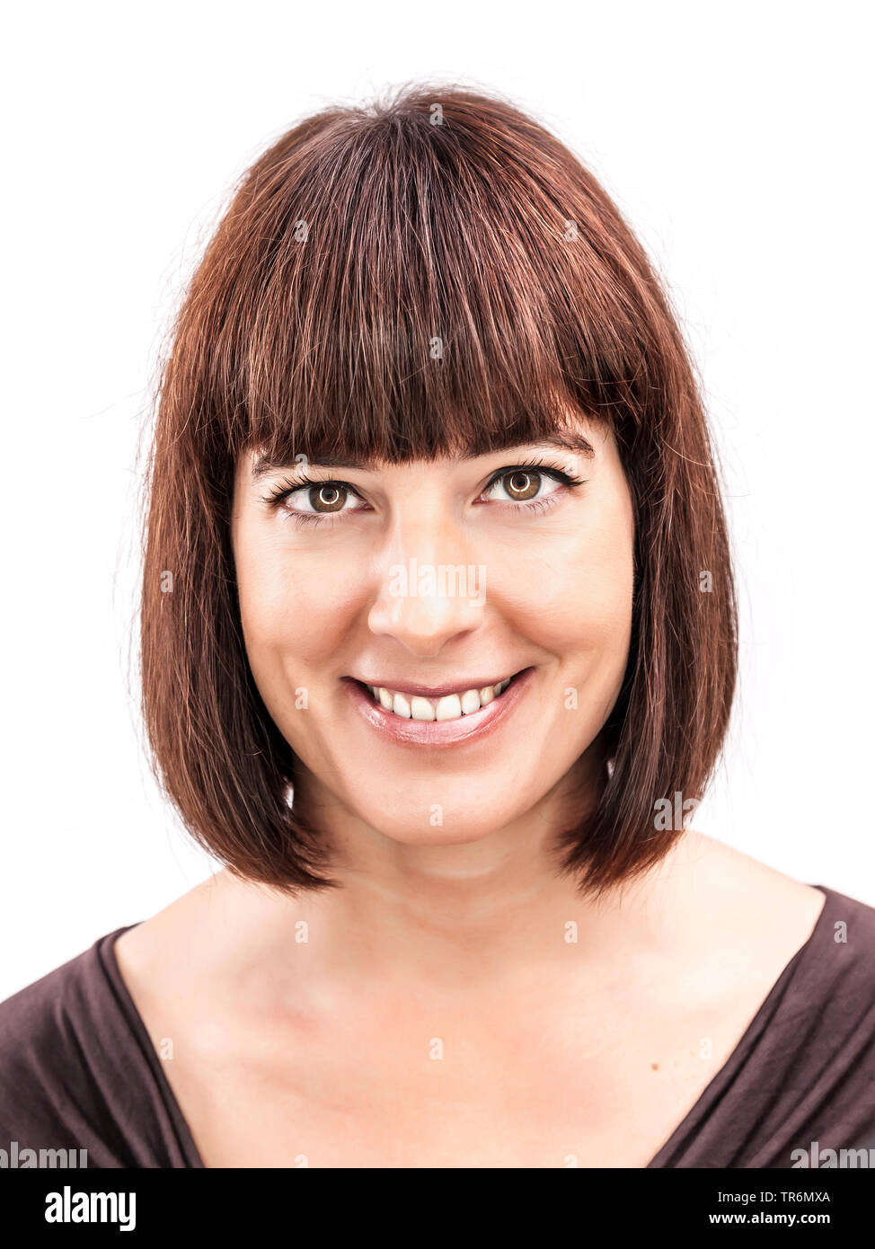 Good Looking Woman With Half Long Brown Hair And Fringe Germany Stock Photo Alamy
