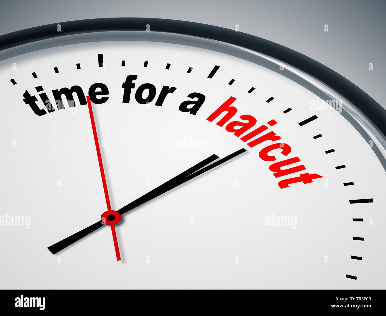 clock face with inscription Time for a Haircut Stock Photo Alamy