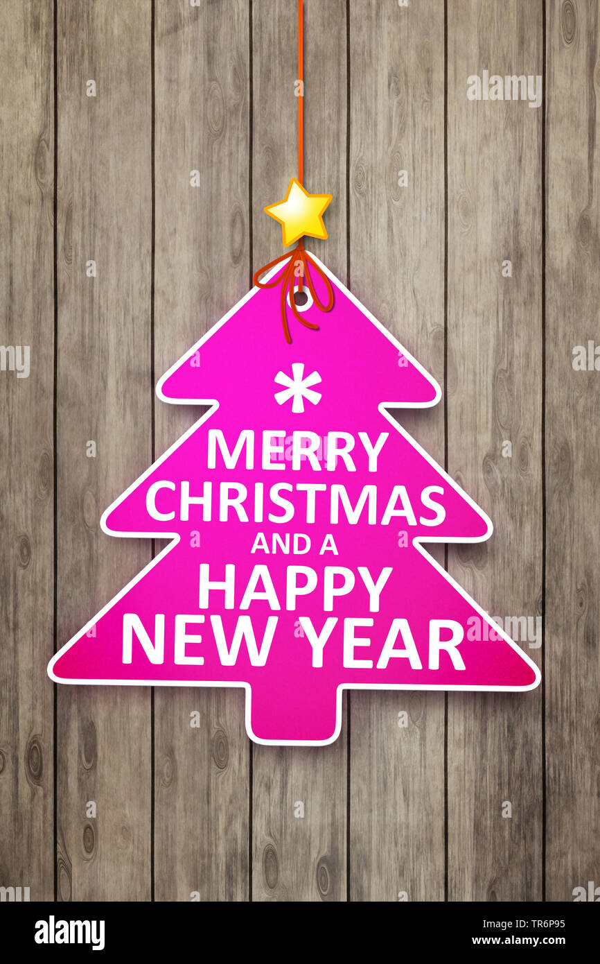 christmas card with christmas tree with christmas and new years greetings, computer graphik Stock Photo