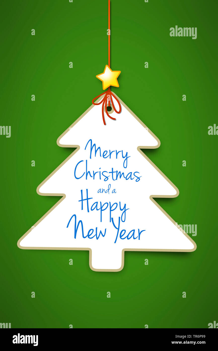 christmas card with christmas tree with christmas and new years greetings, computer graphik Stock Photo