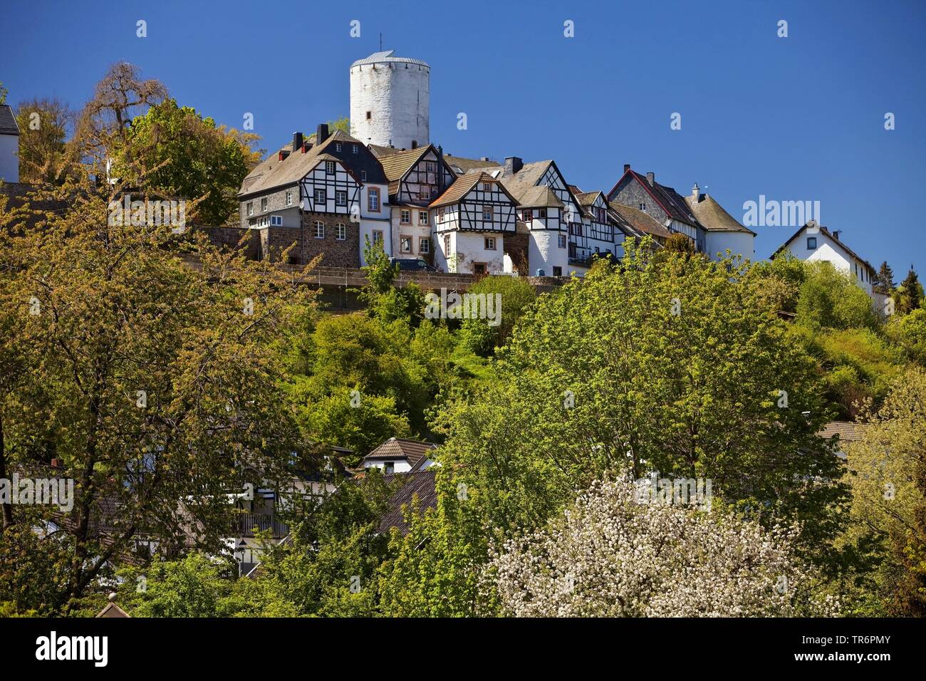 village with castle, Germany, Rhineland-Palatinate, Eifel, Reifferscheid Stock Photo
