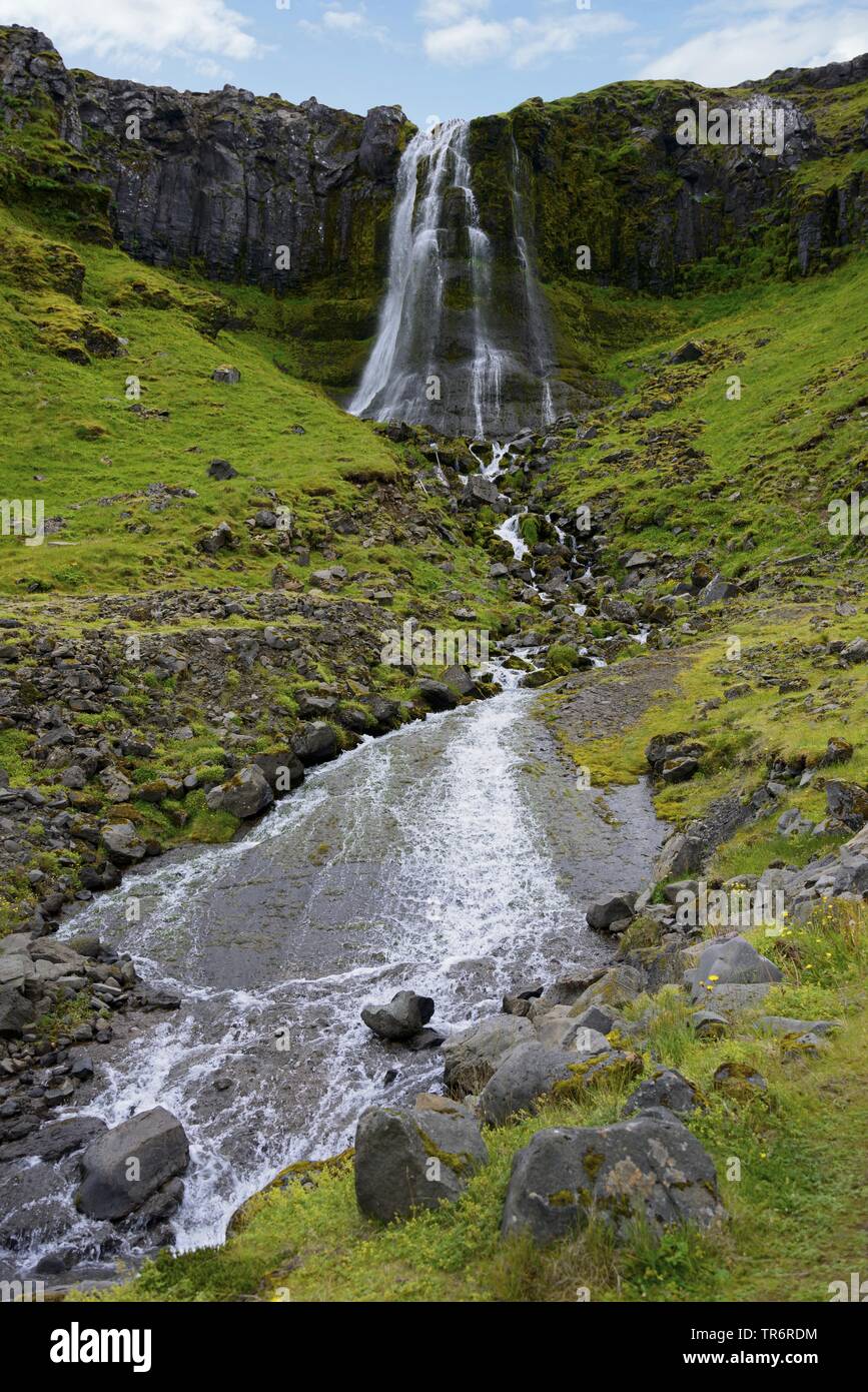 waterfall Baejarfoss, Iceland, Snaefellsnes, Olafsvik Stock Photo