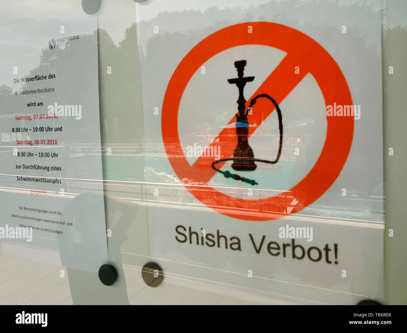 prohibition of shisha smoking in a swimming bath, Germany Stock Photo