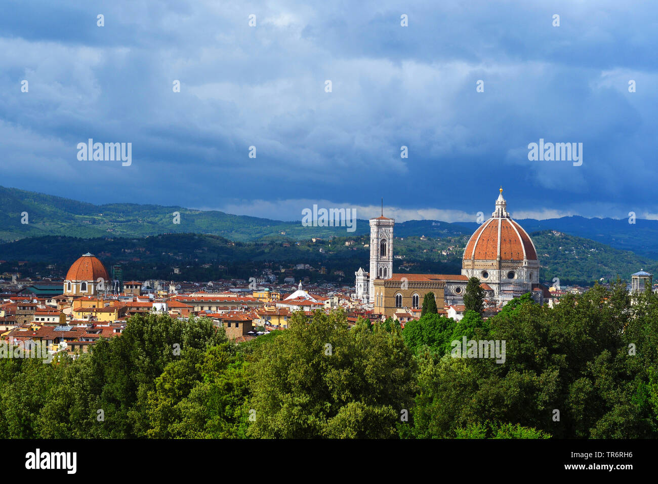 view from Boboli Gardens to Florence Cathedral and Giotto's Campanile, Italy, Florence Stock Photo