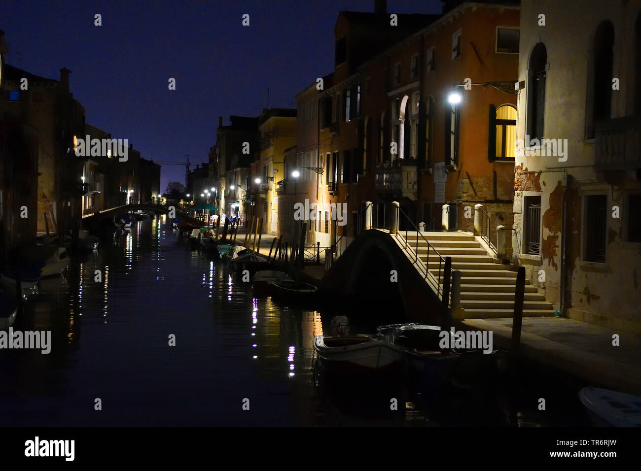canal in Venice at night, Italy, Cannaregio, Venice Stock Photo