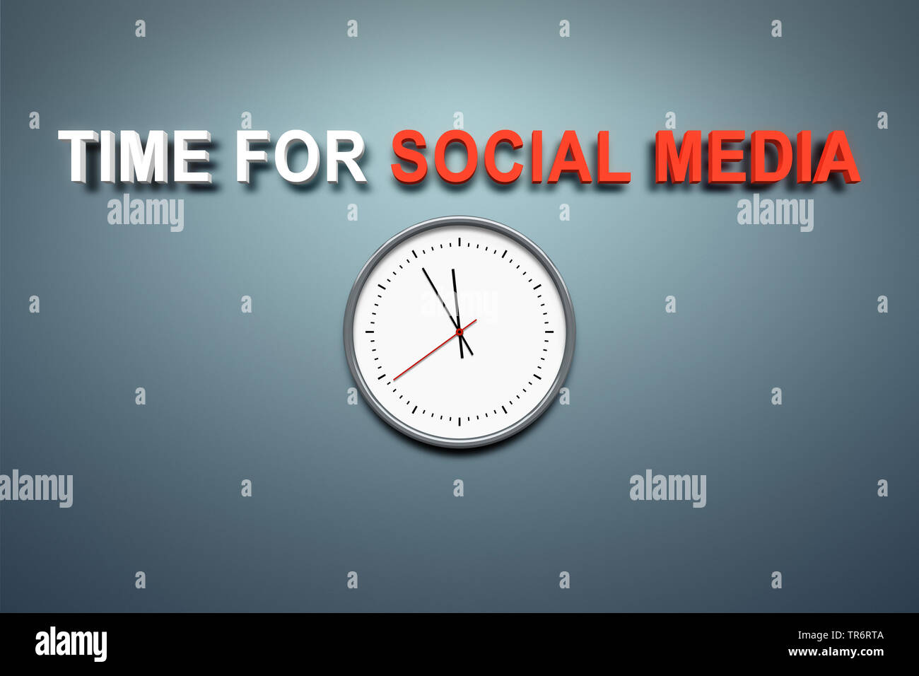 Sozial; Soziale; Medien; Facebook; Twitter; Gemeinschaft, clock with English title Time for Social Media Stock Photo