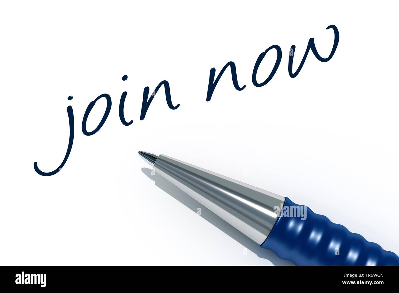 ball-pen on a sheet of paper with the title join now Stock Photo - Alamy