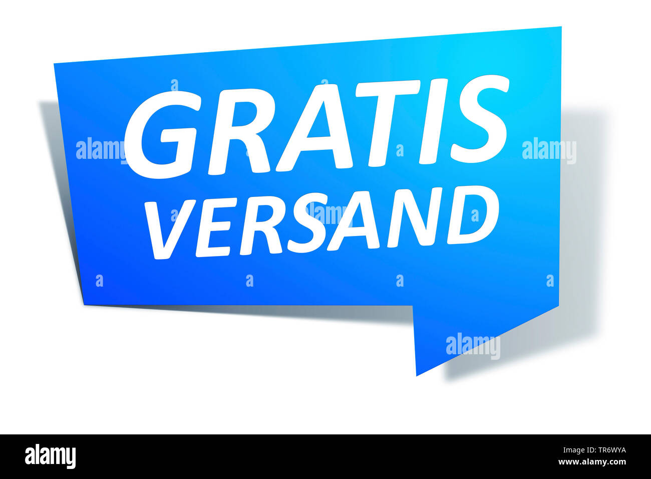 3D computer graphic, blue speech bubble reading GRATIS VERSAND - FREE DELIVERY, Europe Stock Photo