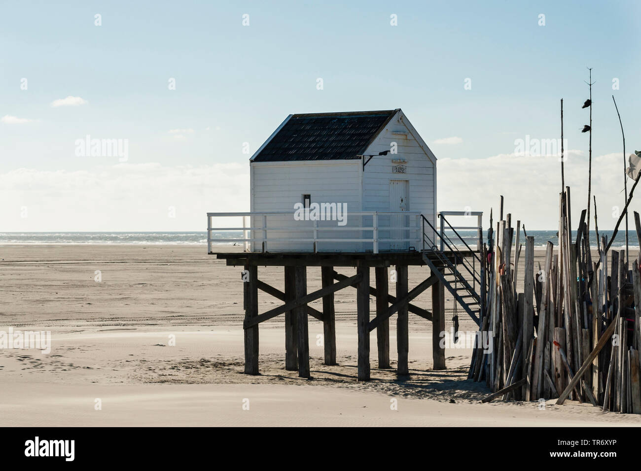stilt house on the beach, Netherlands, Frisia, Vlieland Stock Photo