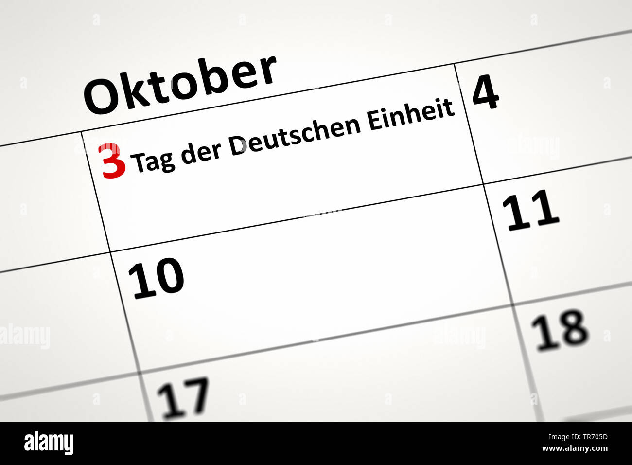 calendar sheet with marked Day of German Unity, Germany Stock Photo