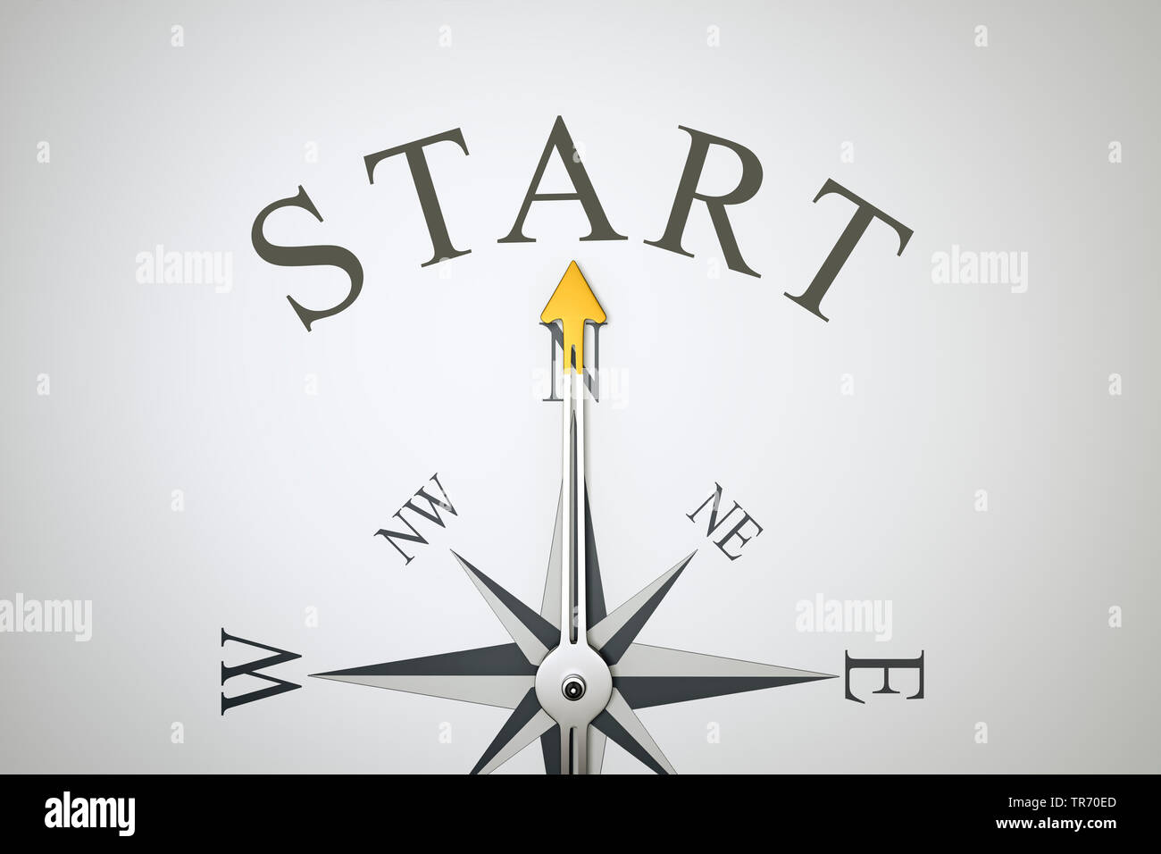 3D computer graphic, compass in white color lettering START Stock Photo ...