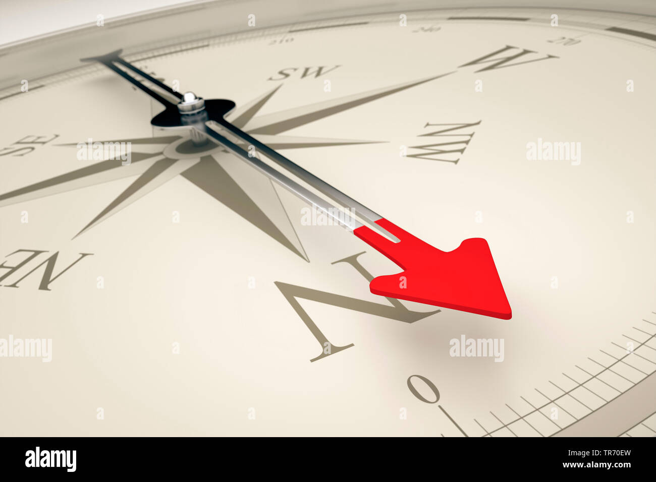 3D computer graphic, compass in white color without text pointing north Stock Photo