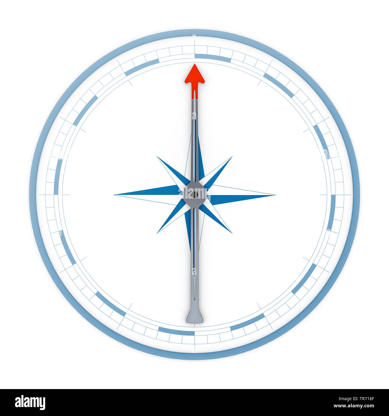 3D computer graphic, compass in weite without text arrow pointing up Stock Photo