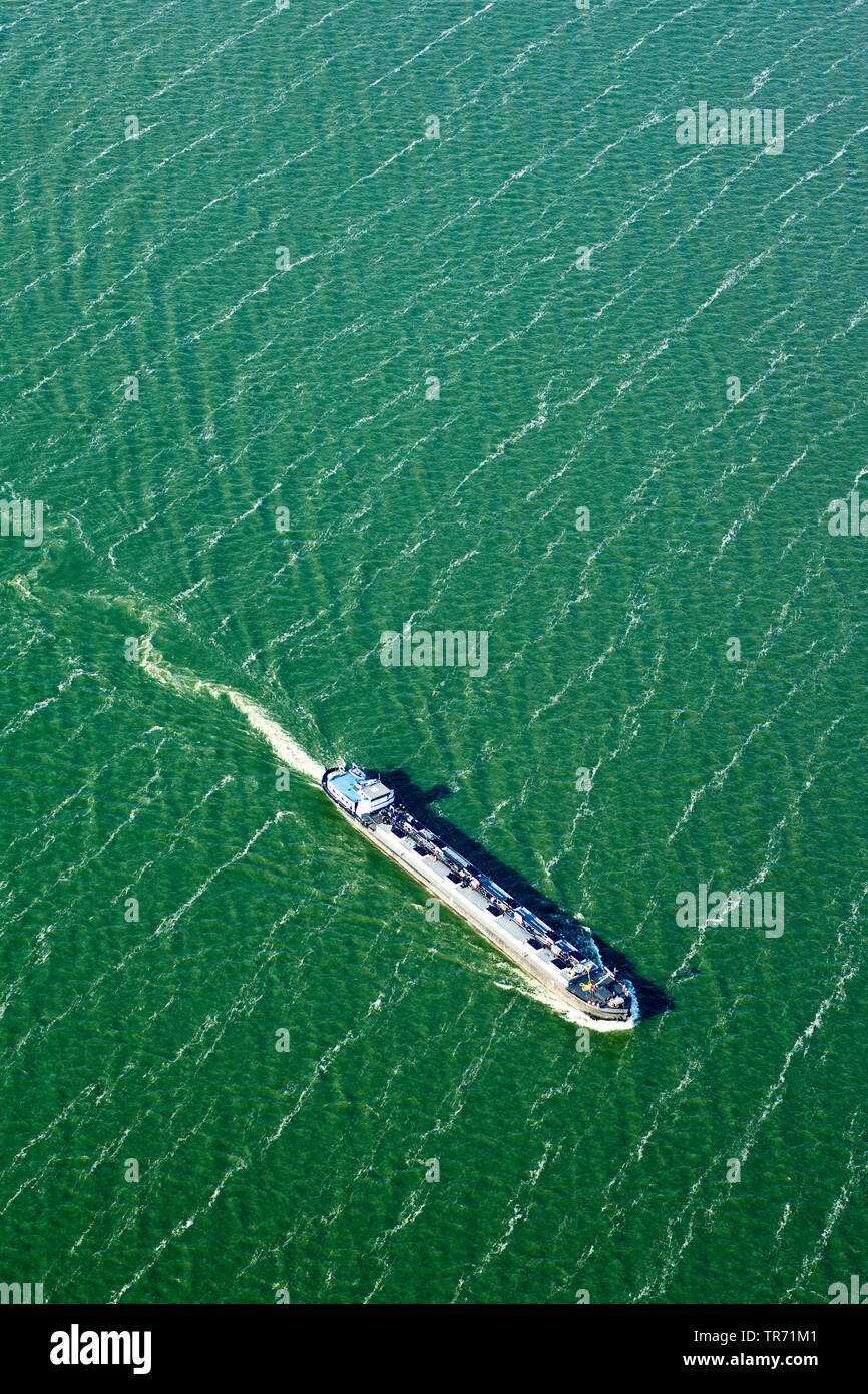 cargo ship on the IJsselmeer, aerial view, Netherlands Stock Photo