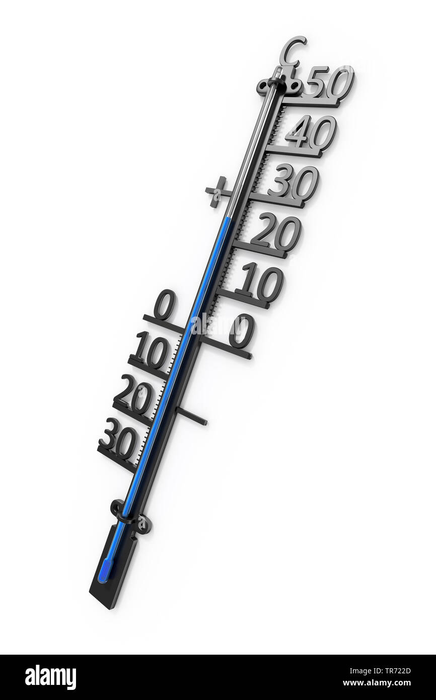 3D computer graphic, black thermometer with blue liquid indicating 25 degree Stock Photo Alamy