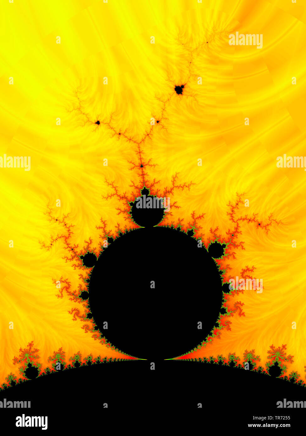 3D computer graphic, computer generated fractal image (Mandelbrot) in yellow and black color Stock Photo