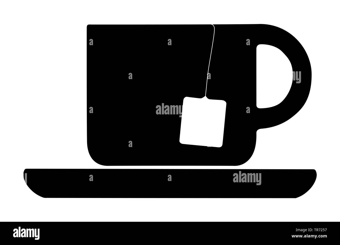 2D Computer graphic, symbolic cup of tea in black color against white ...