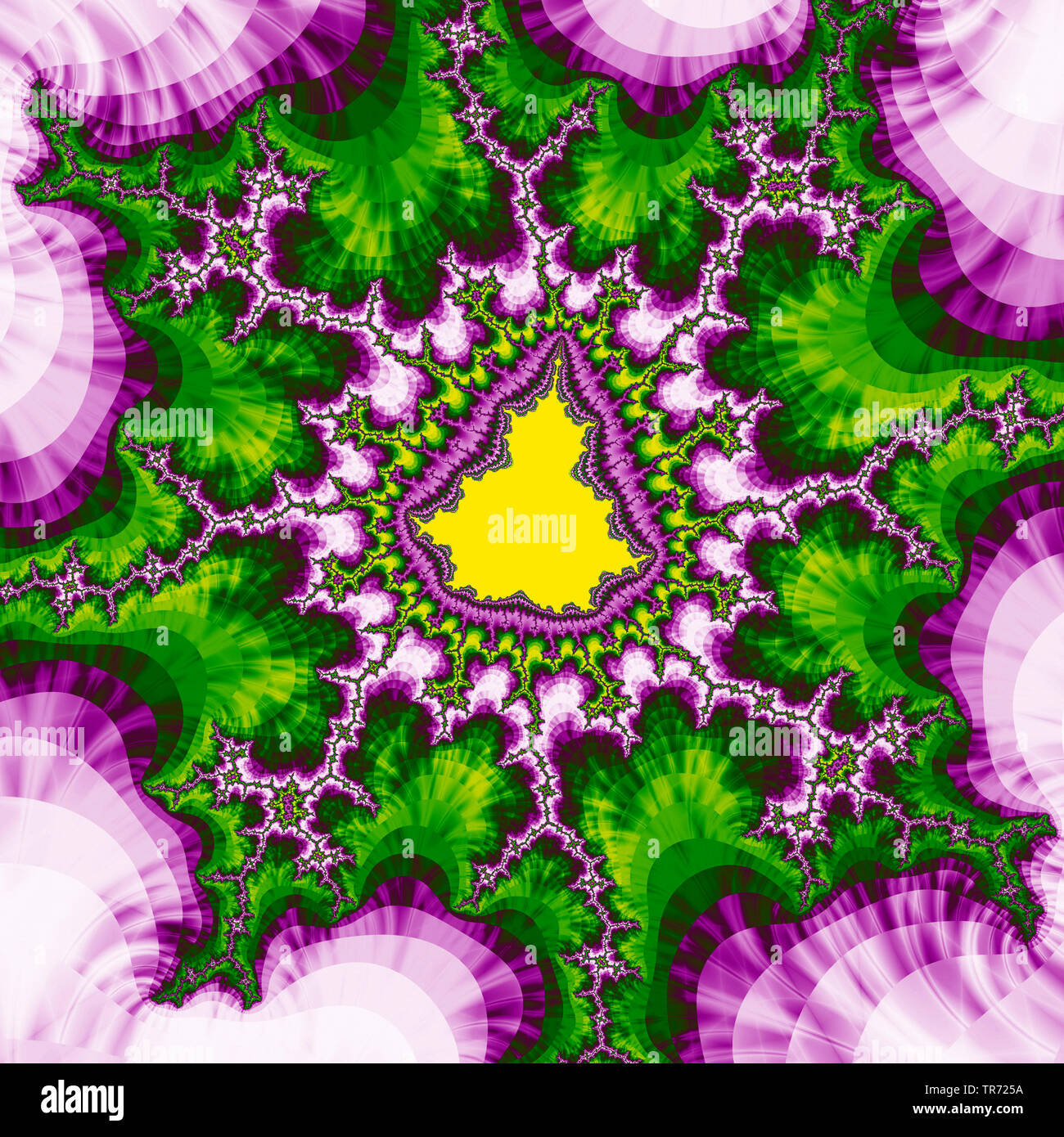 3D computer graphic, computer generated fractal image (Mandelbrot) in purpur and green Stock Photo