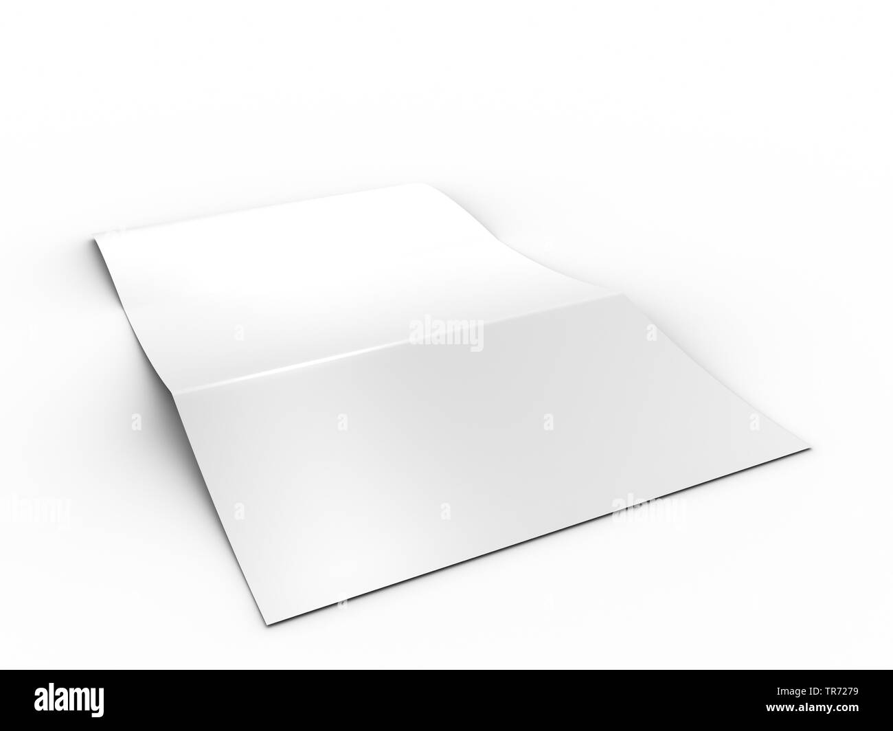 3D computer graphic, symbolic white, blank page against white background Stock Photo