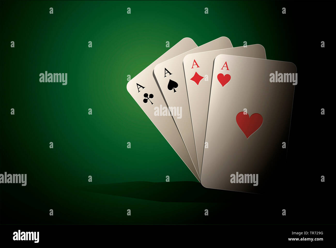 3D computer graphic, symbolic playing cards, four aces (four of a kind
