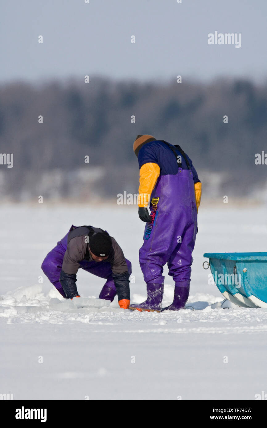 Ice fishing in Japan, Japan, Hokkaido Stock Photo