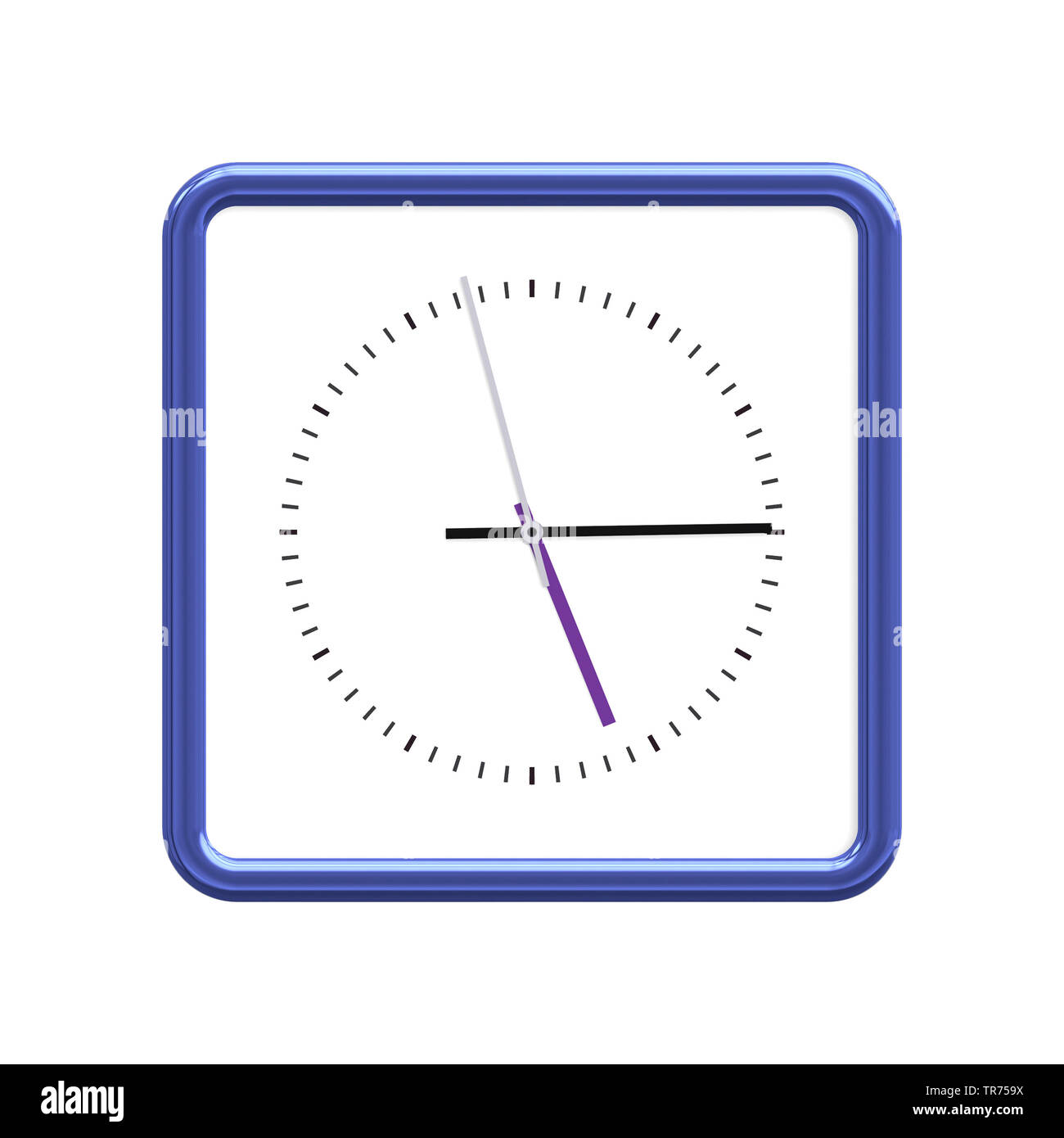 clock with blue margin against white background Stock Photo