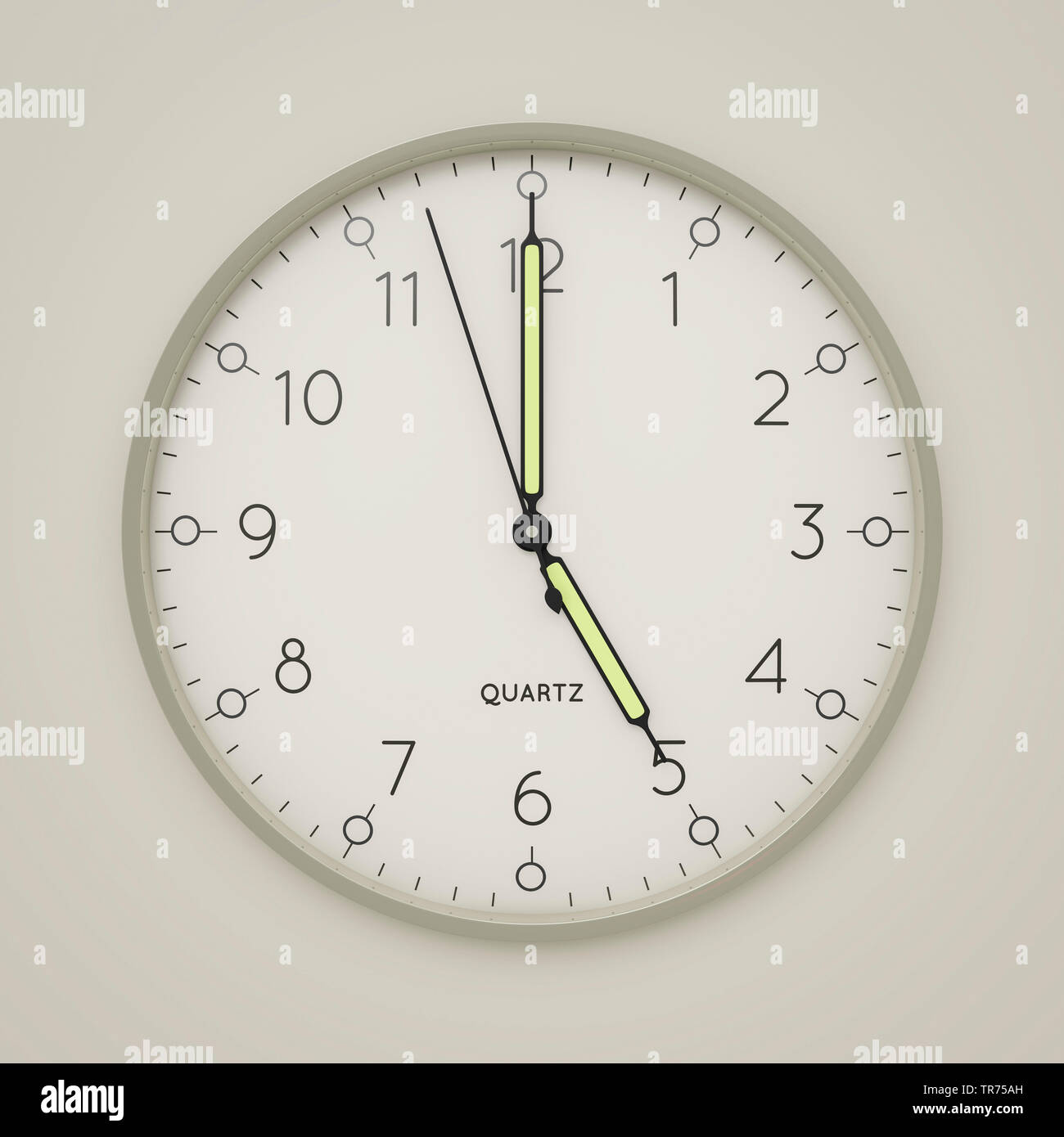 white clock against grey background at 5 o'clock Stock Photo