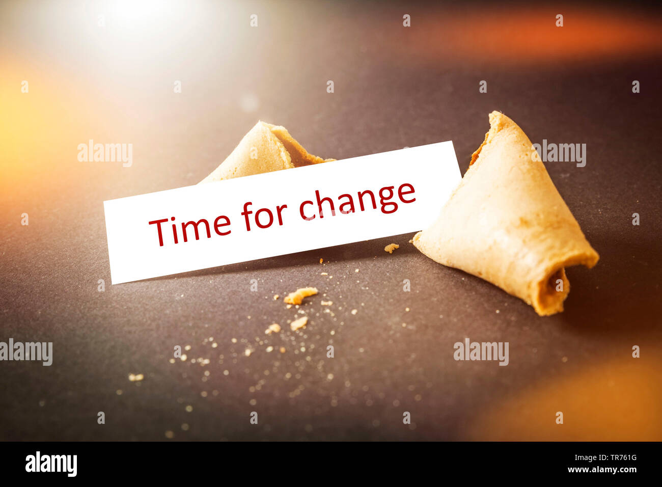 opened fortune cookie with the message time for change Stock Photo