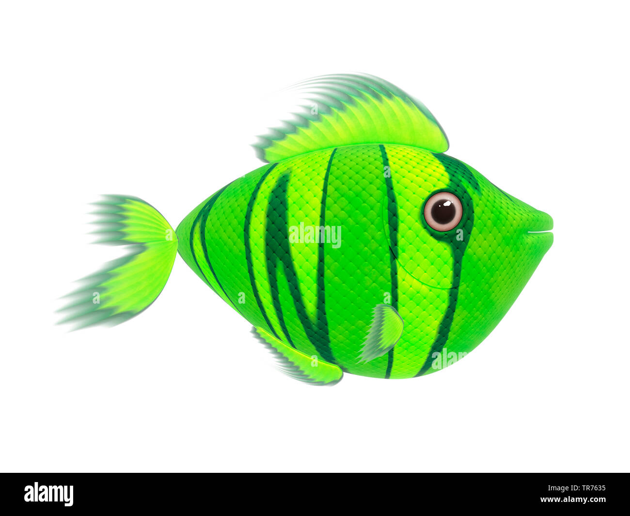2D illustration cartoon of a green comic fish Stock Photo