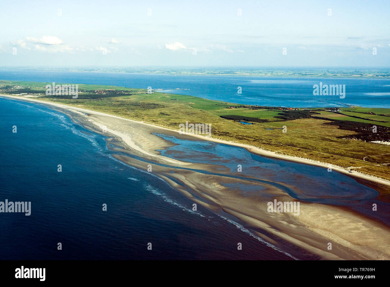 coastal landscape at the North Sea, aerial photo, Netherlands Stock ...