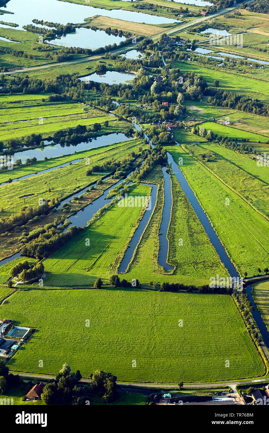 field landscape with ditches, aerial photo, Netherlands Stock Photo