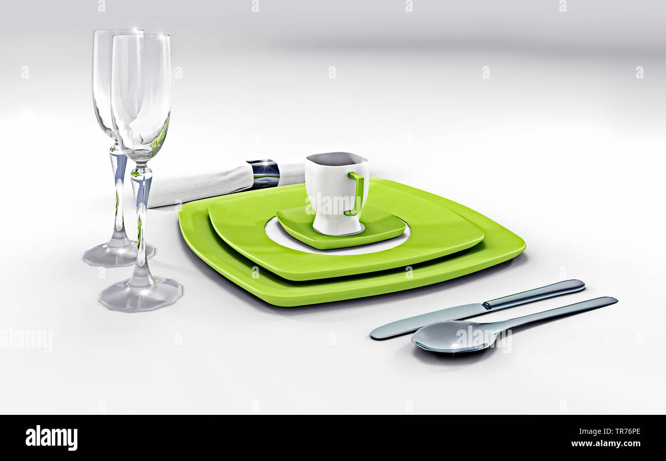 nice green dish set Stock Photo - Alamy