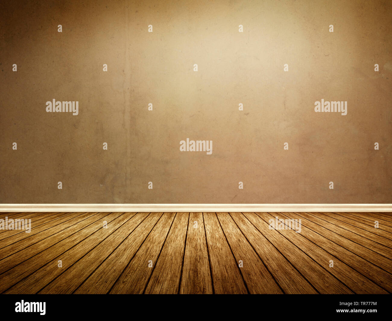 3D computer graphic, empty room with wooden floor and empty wall in ...