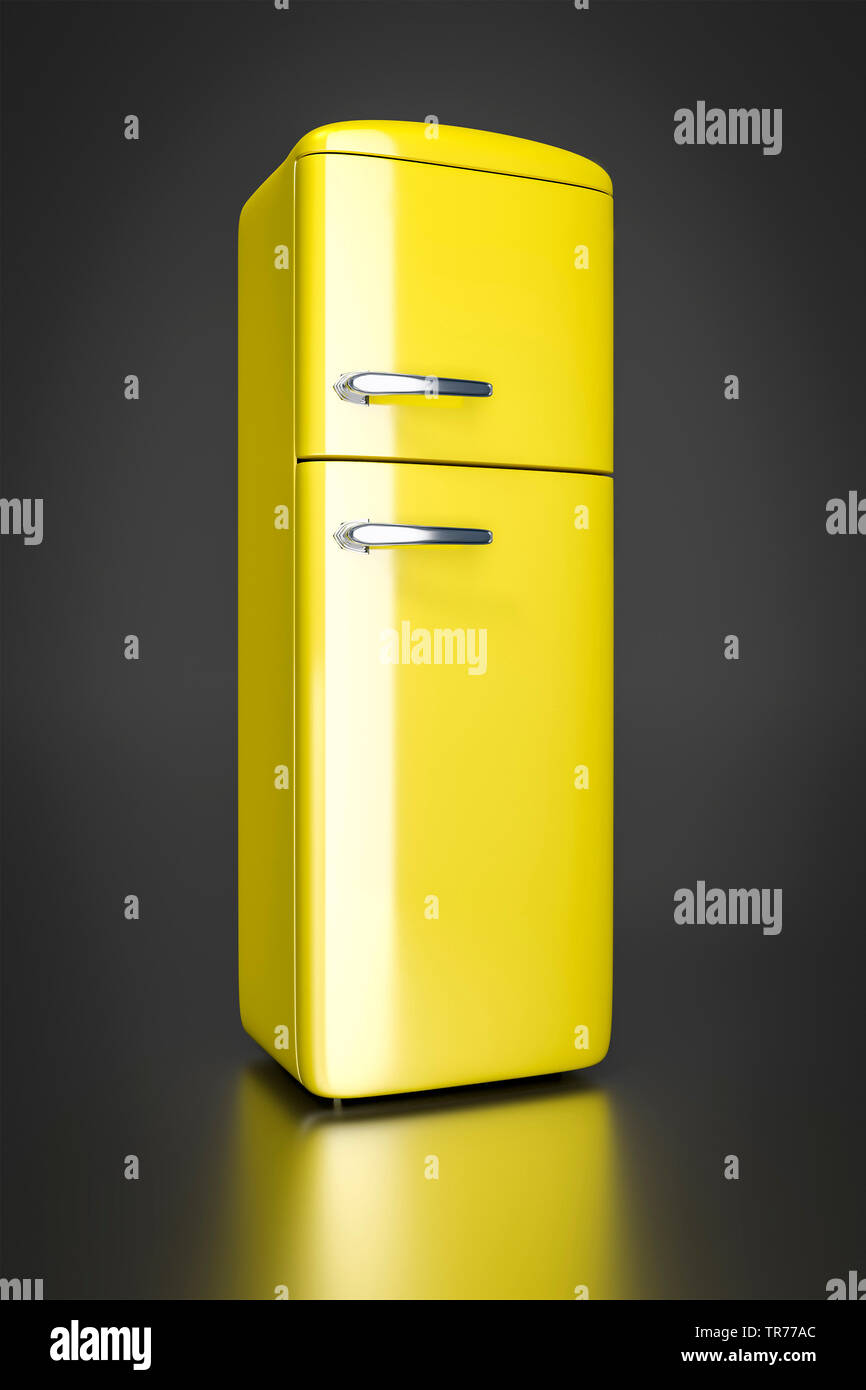 yellow refrigerator with freezer, computer graphik Stock Photo