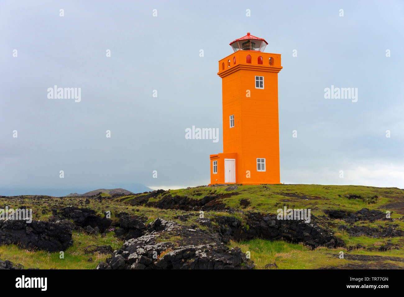 lighthouse on Snaefellsnes, Iceland, Snaefellsnes, Skalasnaga , Svoertulof Stock Photo
