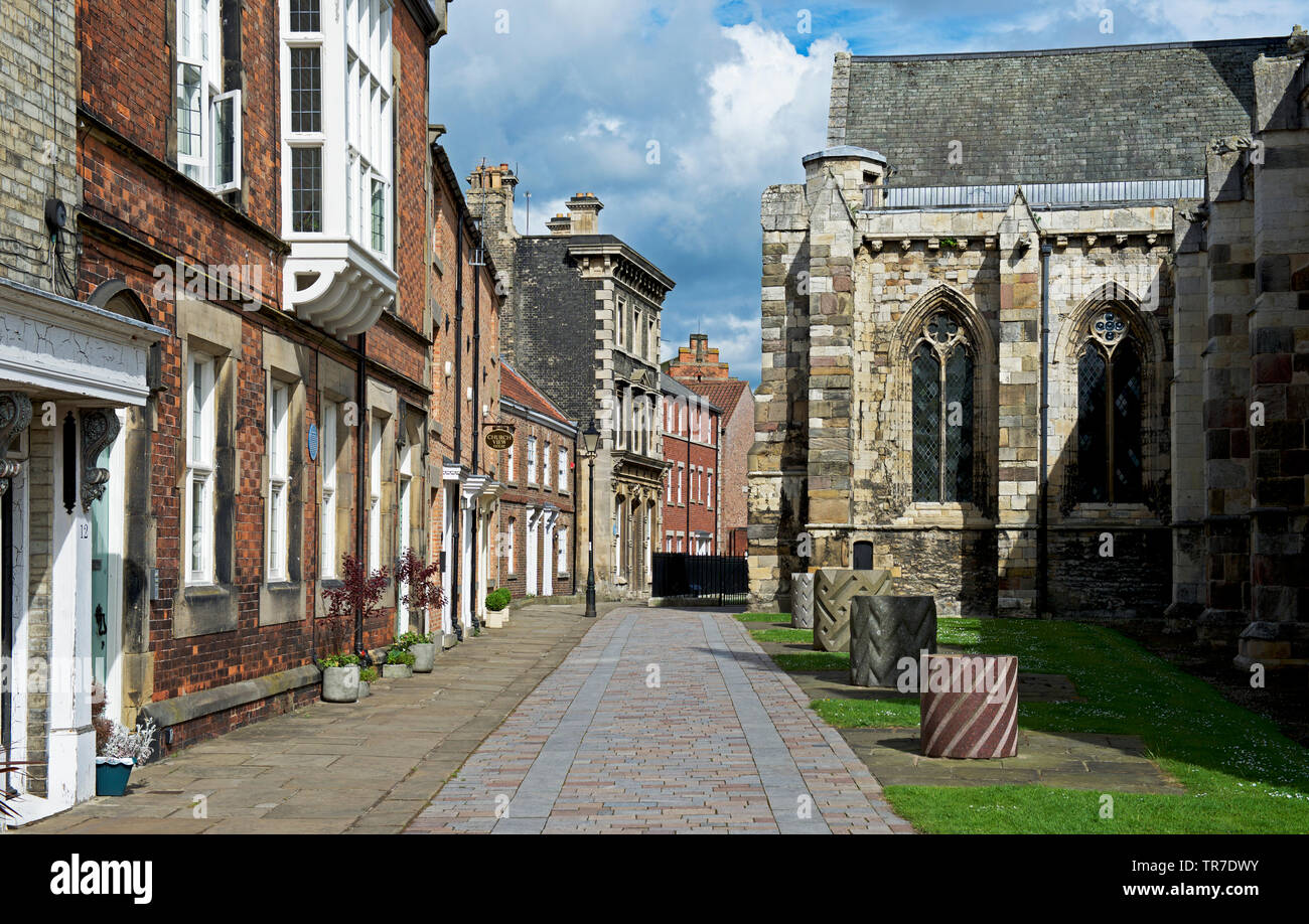 Churchside, a pedestrian thoroughfare in Howden, East Yorkshire, England UK Stock Photo