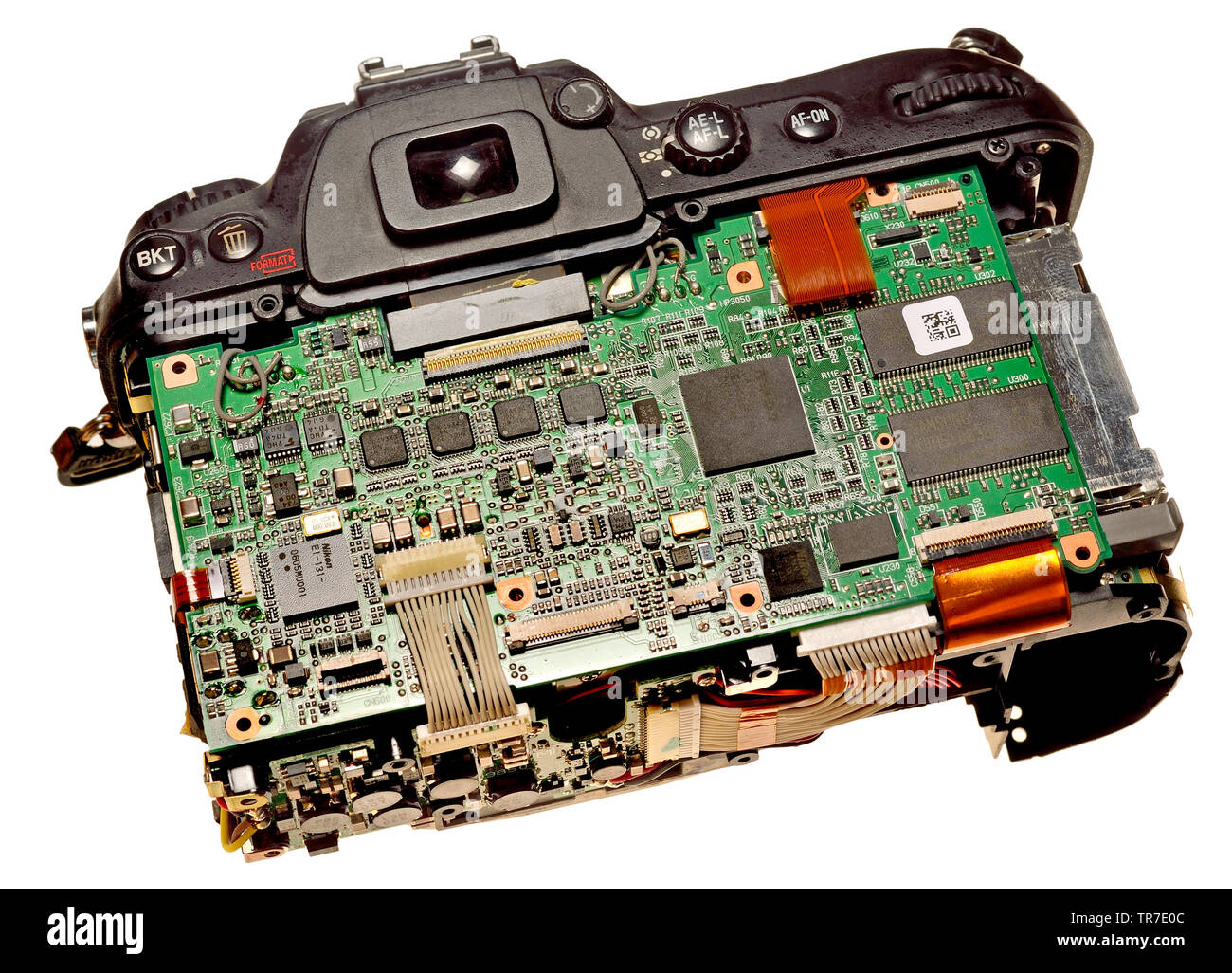 Workings of a digital camera (Nikon D200) with the back removed Stock Photo