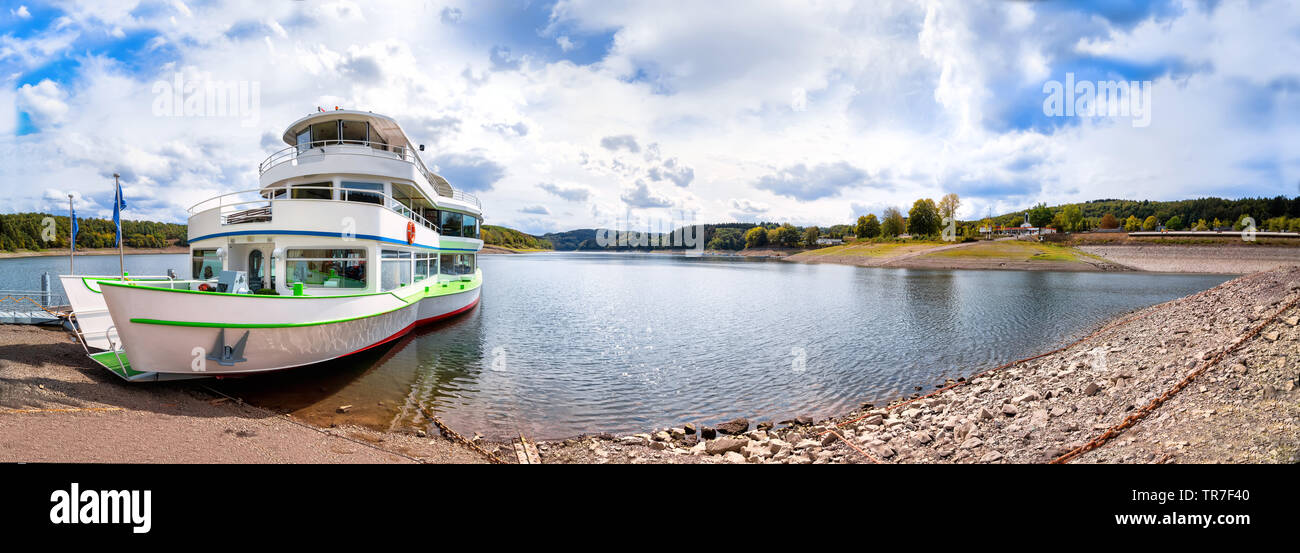 Tourist Boat at Biggesee Reservoir in Sauerland,North Rhine westphalia,Germany Stock Photo
