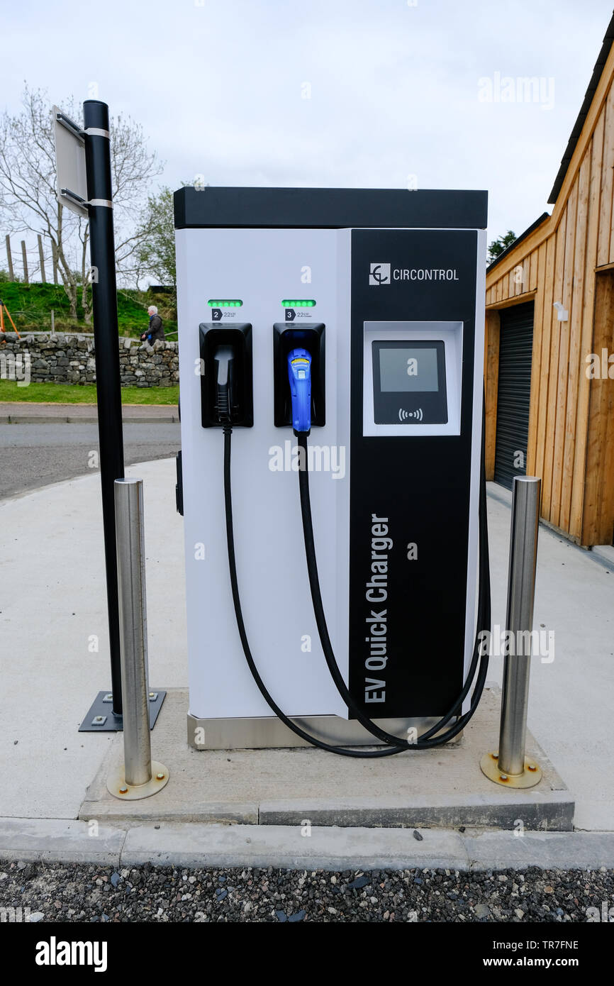 An electric vehicle charging point in the Scottish highland village of
