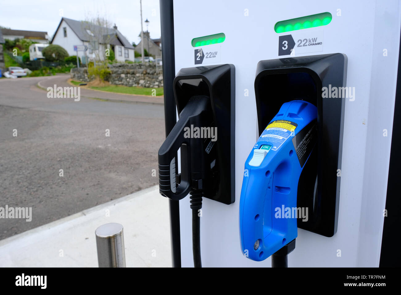 An electric vehicle charging point in the Scottish highland village of