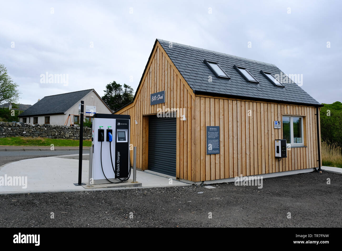 An electric vehicle charging point in the Scottish highland village of