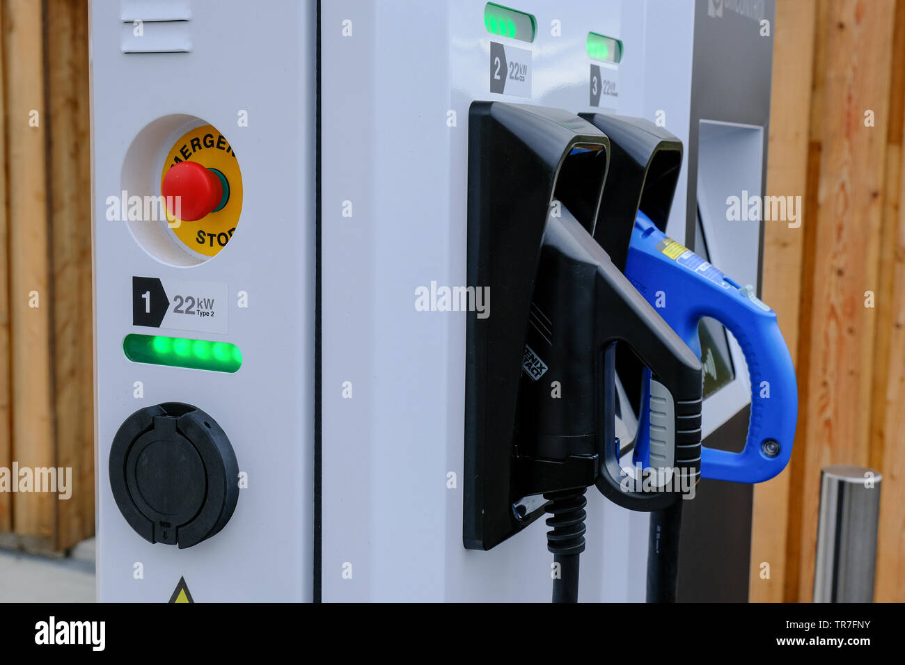 An electric vehicle charging point in the Scottish highland village of