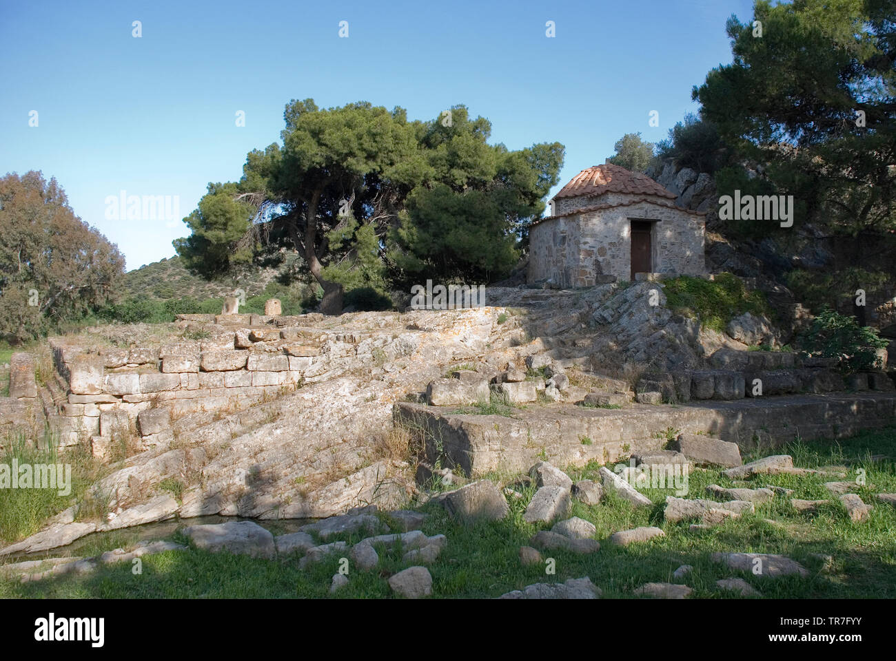The ancient temple of goddess Artemis at Vravrona region in Attica, Greece, June 2018. Stock Photo