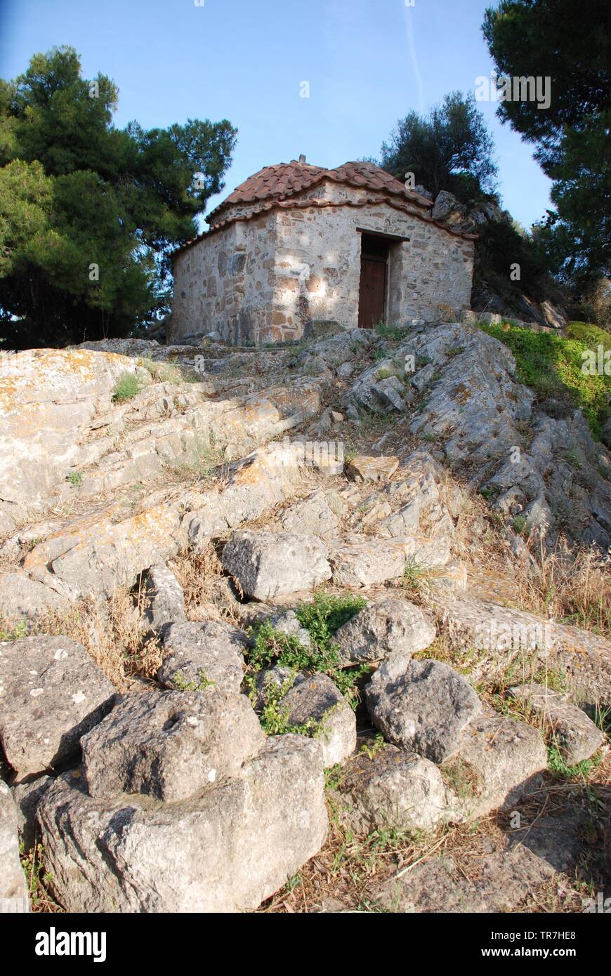 The ancient temple of goddess Artemis at Vravrona region in Attica, Greece, June 2018. Stock Photo