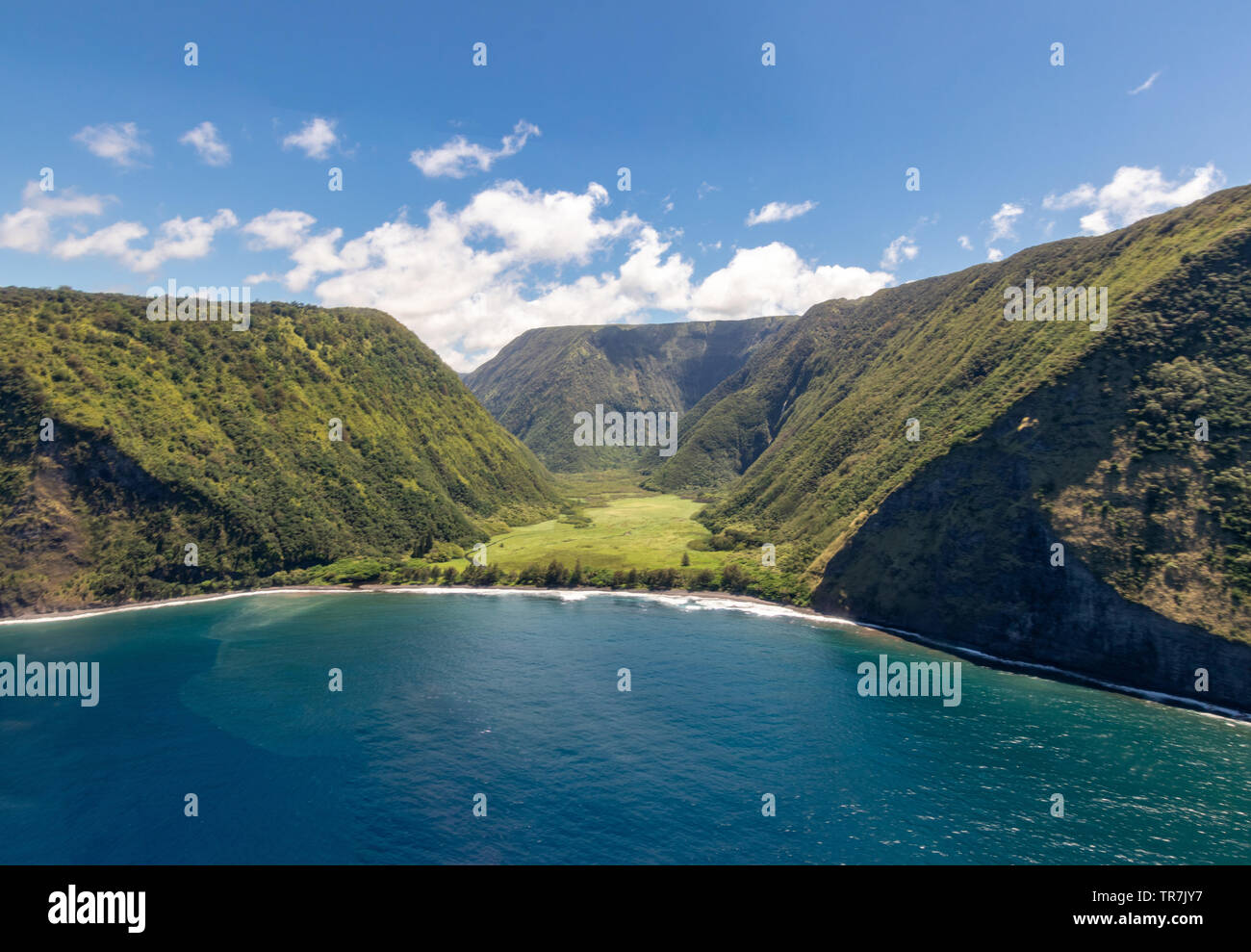 Gorgeous views from the air entering the valleys from the Kohala coast Stock Photo