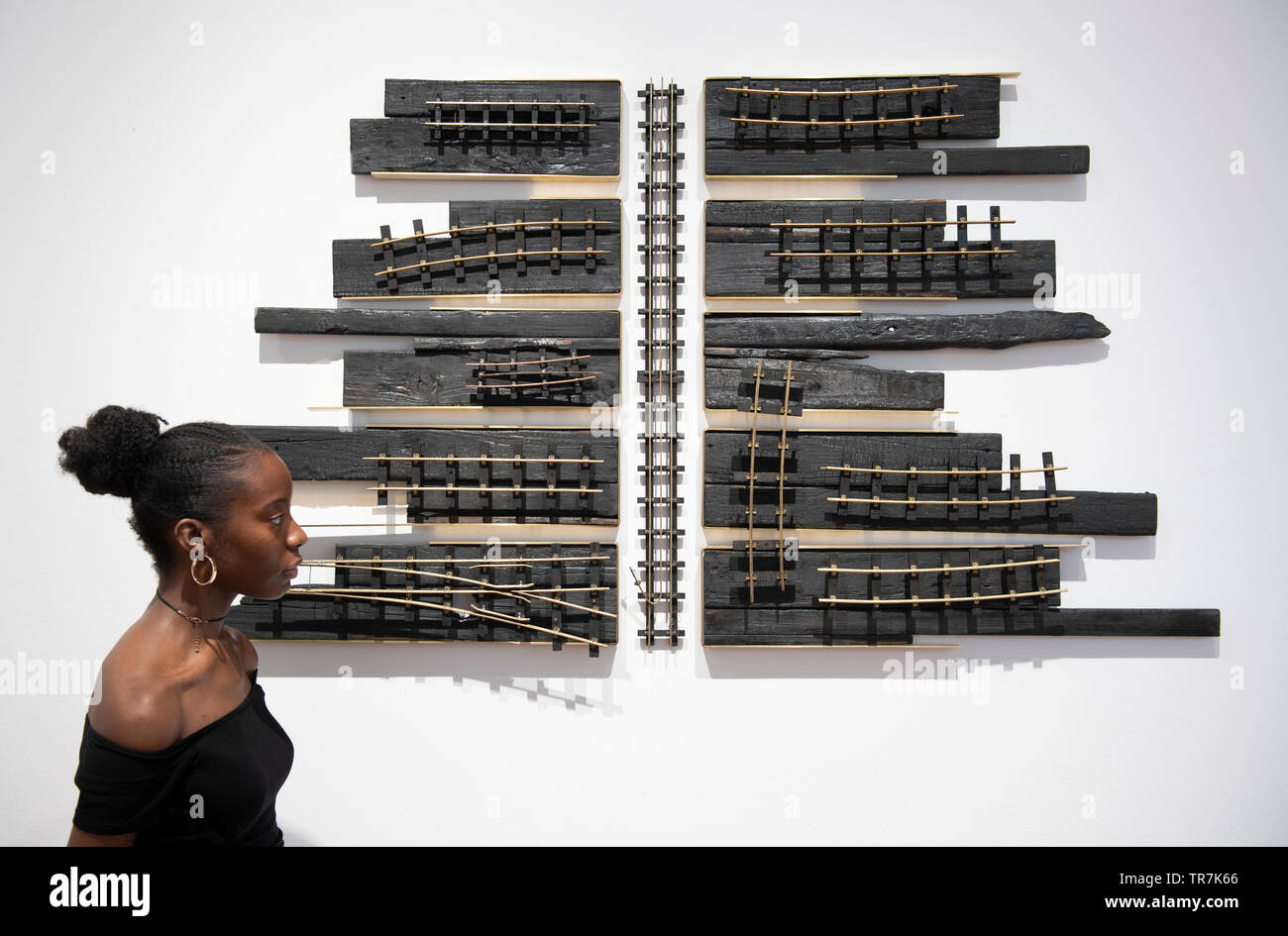 October Gallery, London, UK. 30th May 2019. LR Vandy's solo exhibition ‘Hidden’ runs from 29th May - 29th June, featuring new Hull series works by the artist, transforming model boats into ‘masks’, animated with fishing floats, acupuncture needles and darts. Credit: Malcolm Park/Alamy Live News. Stock Photo