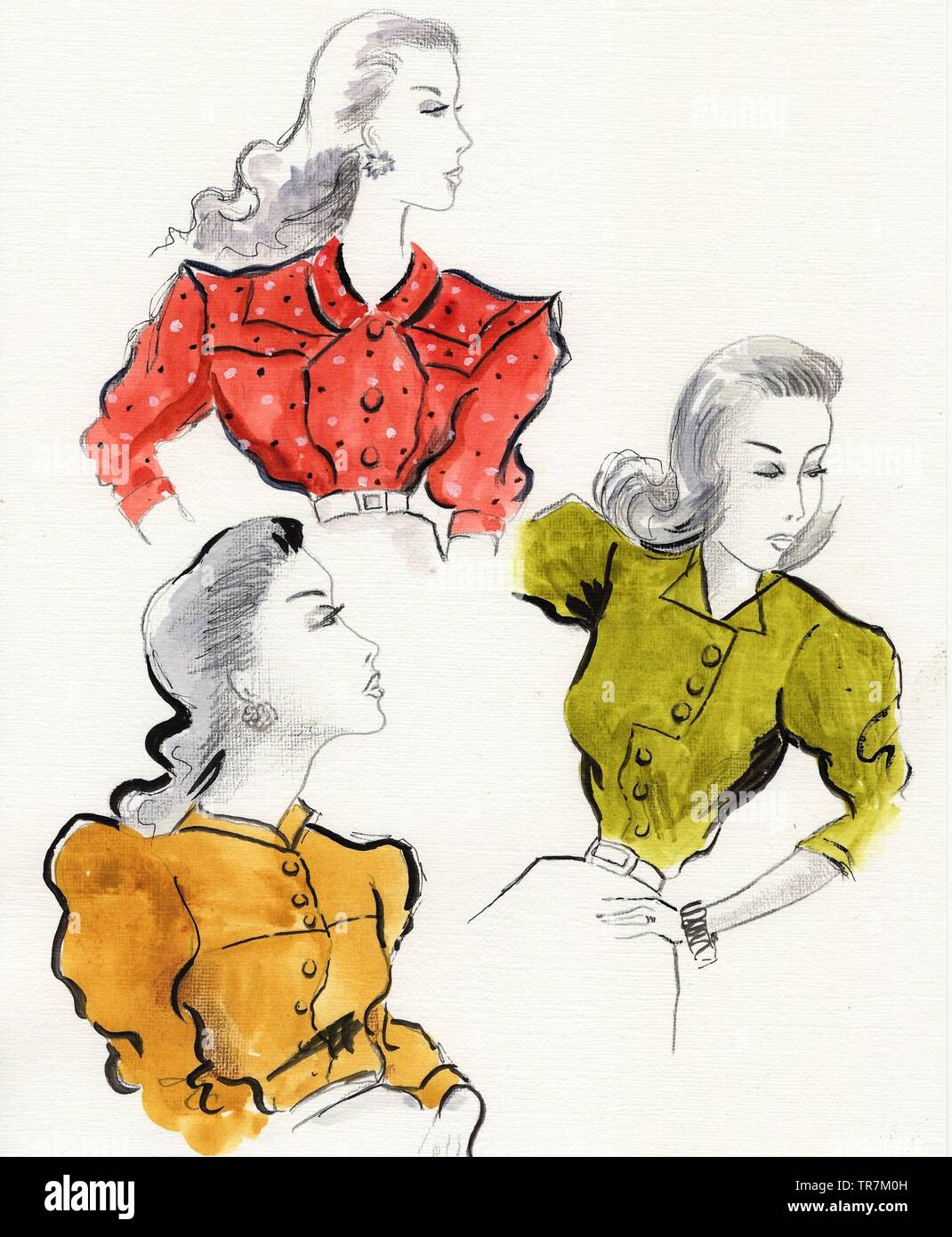 1950s Fashion illustration watercolour Stock Photo